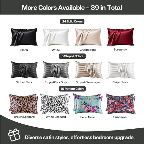 Image of MR&HM Satin Pillowcase for Hair and Skin, Silk Satin Pillowcase 2 Pack, Queen Size Pillow Cases Set of 2, Silky Pillow Cover with Envelope Closure (20x30, Dark Grey)