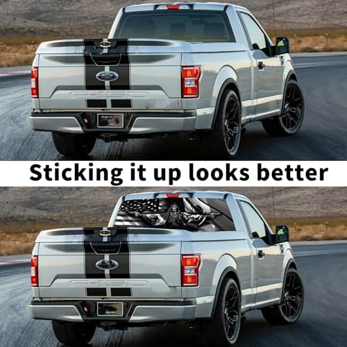 Image of Rear Window Decals for Trucks - 65x22 in Back Window Decals Fit Most Pickup Trucks SUV, Vinyl American Skull Flag Back Window Decal for Car Personalized Decoration - Skull Decal-2