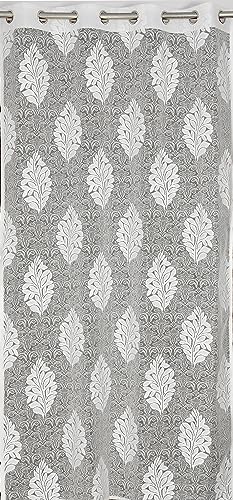 Image of Fabrilia Heavy Polyester Net Semi Transparent Fancy Grommet Curtains, Floral Design, White, Window- 5 Feet, Pack Of 2 Pcs