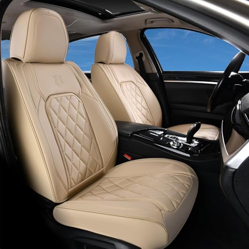 Image of Coverado Front Seat Covers, Luxury Faux Leather Waterproof Seat Cover, Beige Car Seat Protector, Car Seat Cover Front Seats, Automotive Seat Covers Universal Fit for Most Cars (Front, Beige)