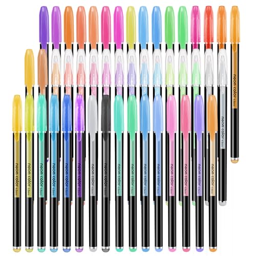 Set de 48 bolígrafos gel brillo multicolor con punta fina