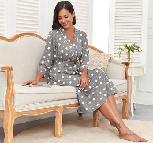 Image of PrinStory Womens Robe Long Knit Bathrobe Lightweight Soft Robes Ladies Bath Robe