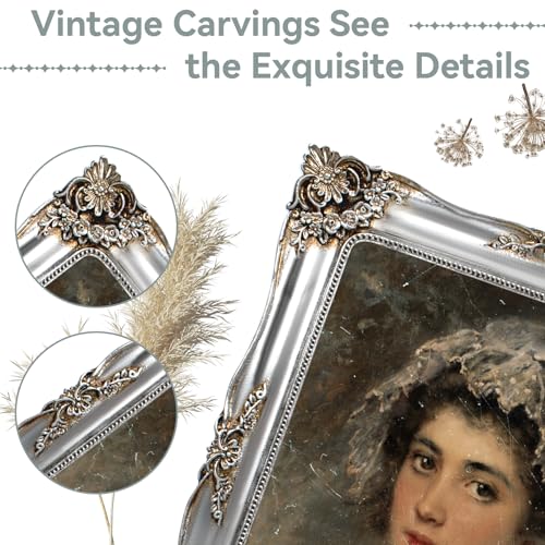 Image of Silver Picture Frame 8x10 Victorian Picture Frames Vintage Gothic | Wall or Tabletop Display, Real Glass, Fits 8x10 or 5x7 Photo with Mat