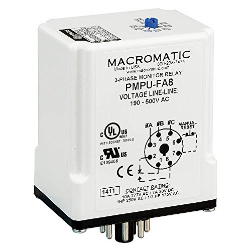 3 Phase Monitor Relay, Spdt, 500Vac, 8 Pin