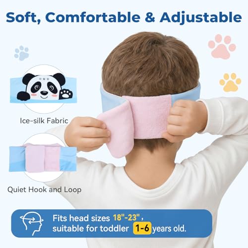 Image of Toddler Headband Headphones Wireless, Kids Bluetooth Earphones for iPad, Safe Volume - Wired School Headphones with 3.5 MM Jack, Sleep Mask for Kids, Travel Accessories Gift for Boys & Girls (Panda)