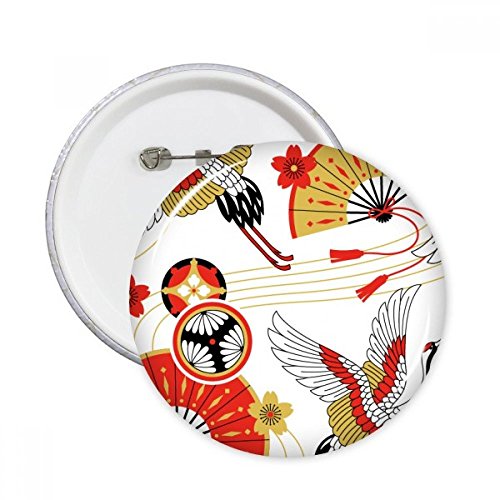 Badge bouton rond motif grue et sakura 5pcs pour customiser vos vêtements taille XL