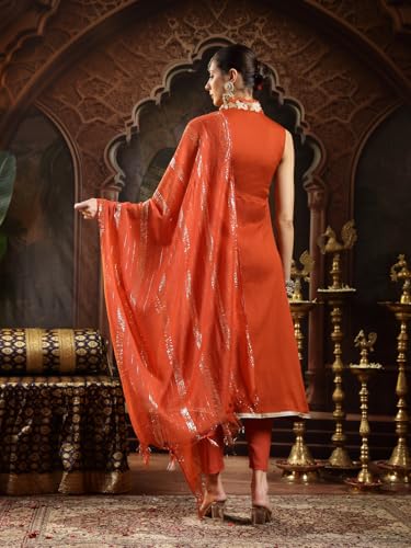 Image of Stylum Women's Solid & Embroidered Crepe A-Line Kurta with Dupatta