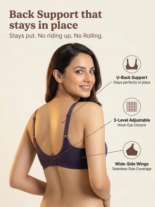 Image of Tweens Cotton Padded Bonded Bra for Women | Full Coverage Wire-Free Bra | Seamless No-Dig Comfort | Breathable Cotton | Elastic-Free Bottom Band & Side Wings | Pack of 1|
