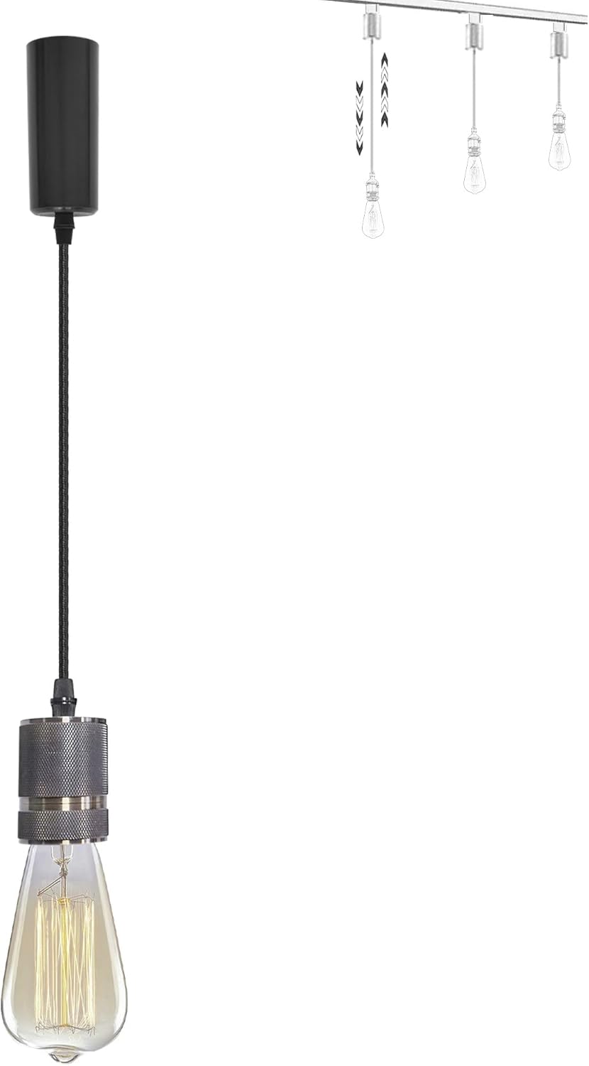 Adjustable Height J Type Track Lighting Pendants with 4 Ft Cord Industrial Black Aluminum Socket Instant on Track Mount Pendant Light for Kitchen Island Dinning Table Customizable