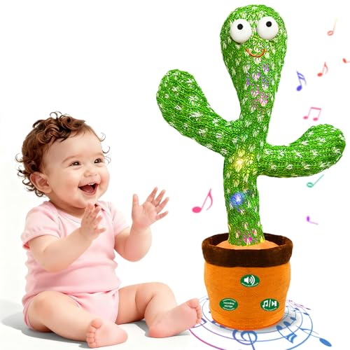 Image of Hunfur (Updated Volume Adjustment) Dancing Mimicking Talking Cactus Toy,Funny Gift for Toddler 1 2 3 Year Old Boy Girl,Singing Record Repeat What You Say Light Up Baby Infant Toys 6-12 12-18 Months
