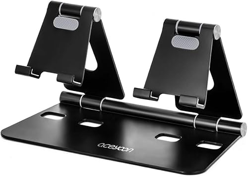aceyoon Soporte ajustable para tableta, soporte para iPadteléfono celular para escritorio, soporte de aleación de aluminio para 2 teléfonos o una