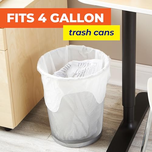 Image of Hefty Essentials 4 Gallon Trash Bags, White, Fresh Linen Scent, 52ct | 4G Small Trash Bags for Bathrooms, Bedrooms, Dorm Rooms, Home Offices, Flap Tie Closure, Fits Small Wastebasket Bins