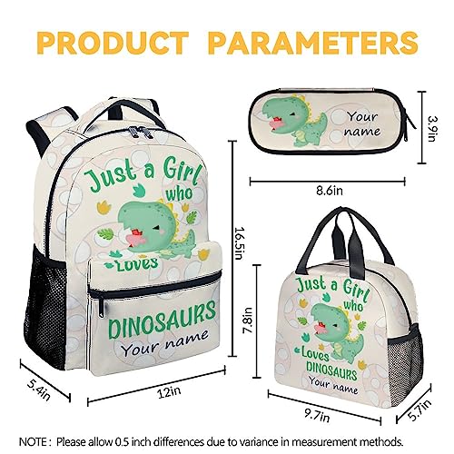 Personalized Dinosaur Backpack with Lunch Box Set for Girls - 3 in 1 Primary Middle School Backpacks Matching Combo - Large Capacity, Durable, Lightweight, Green Bookbag and Pencil Case Bundle4