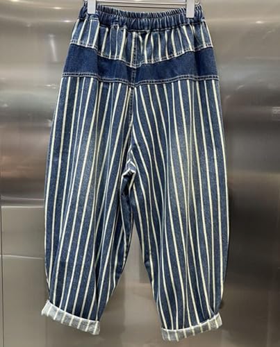 Men's Casual Plus Size Jeans Fashion Striped Denim Harem Pants Hip Hop Pull On Drawstring Jean with Pockets3