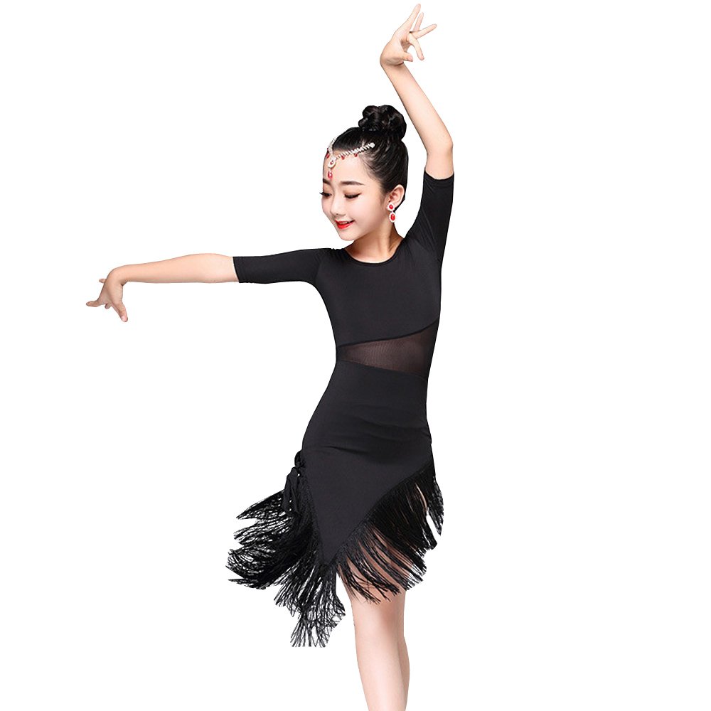 Enfants Filles Danse Vêtements Gland Hem Latin Dance Dress Exercice Performances Compétition Costume