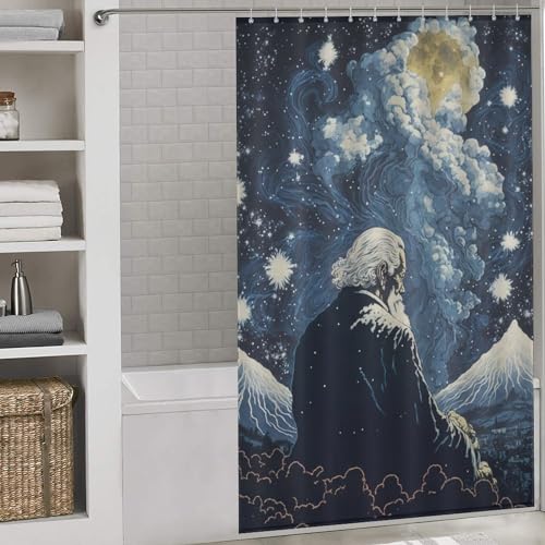 Rideau de douche polyester lavable double exposition de nuit 140x183cm - 2