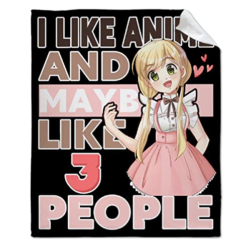 ARTBLANKET I Like Anime and Maybe Like 3 People Throw Blanket Fannel Fleece Super Soft Funny Blanket Travel Throw Blanket for Bed Couch Sofa 60x50 in for Teen Car