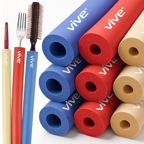 Vive Foam Tubing (9 Pack) - Utensil Padding Grips - Spoon, Fork Round Hollow Medical Closed Cell Tube - Cut to Length - Provides Wider, Larger Grip Pipe Tool for Dexterity, Disabled, Elderly