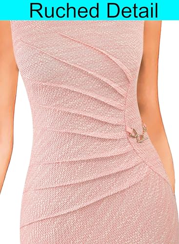 Image of VFSHOW Womens Work Office Business Casual Sleeveless Ruched Elegant Professional Church Cocktail Party Pencil Sheath Dress