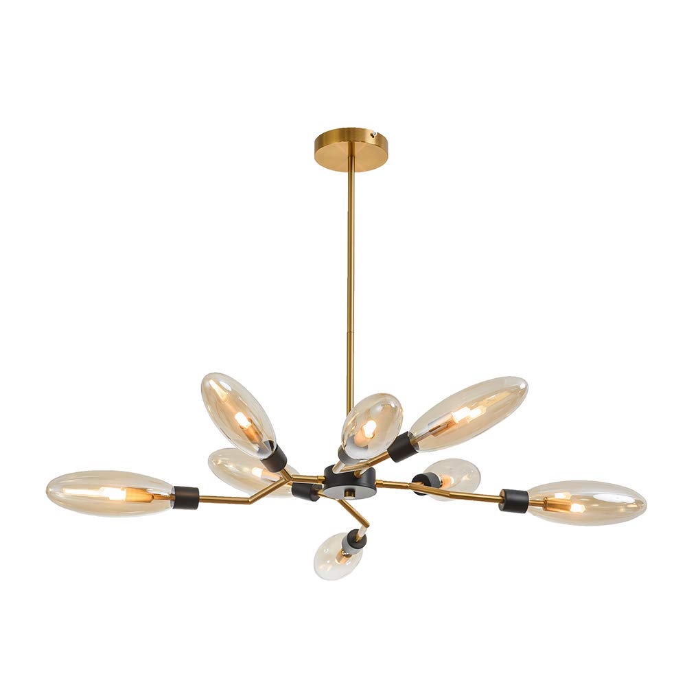 Sputnik Chandelier Nordic Modern Brushed Brass Ceiling Light Gold Retro Industrial Pendant Lighting for Dining Room Kitchen Bedroom Cognac 8 Lights