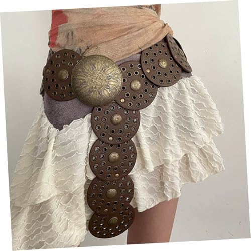 GALPADA Retro Disc Waist Belt for Women Vintage Style Fashion Accessory Versatile Leather Belt for Dress and Beach Parties Adjustable Size4