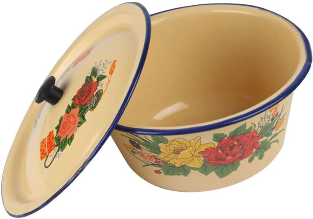 STOBAZA Enamelware Serving Bowl Enamel Mixing Bowl with Lid 1L Salad Bowl Cereal