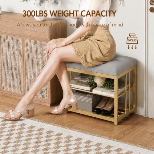Image of Modern Shoe Rack: Covered Velvet Stool with a Cushioned Seat for Setting Stool, Space-Saving Shoe Rack The Hallway, Bedroom, and Living Room (Gray)