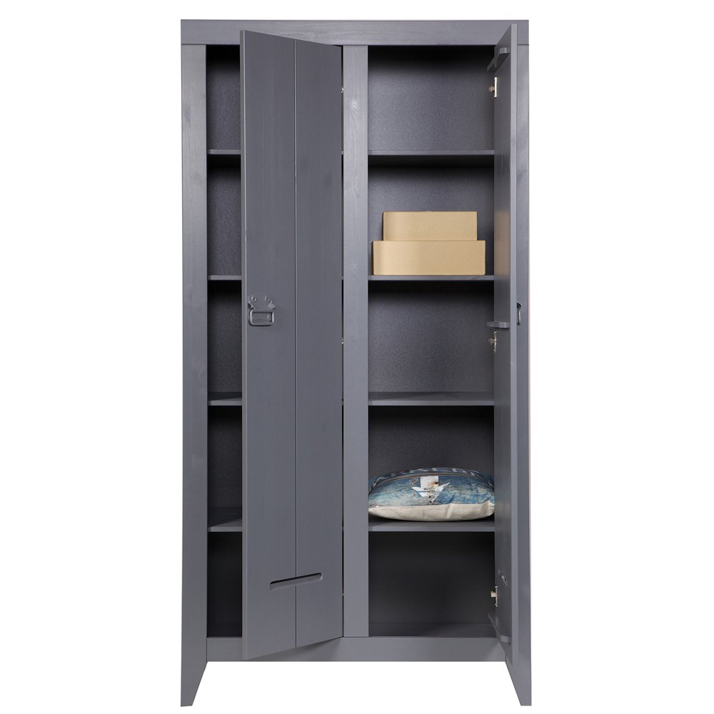 Furni24 Kleiderschrank Weiß 60x34x180cm - 2-türig Mit Haken, Platzsparend