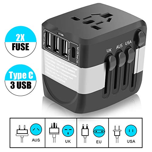 Universal Travel Adapter, All In One International Power Adapter Plug with 3 USB