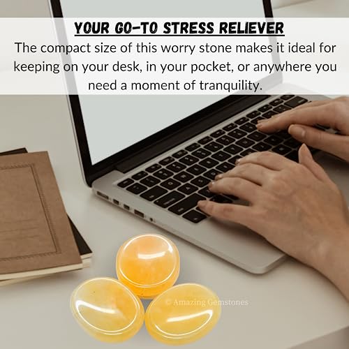 Image of Amazing Gemstone Yellow Aventurine Worry Stone Crystals and Healing Stones - Worry Stones for Stress Relief Gifts - Piedra Crystal Fidget for Meditation - Unique Stocking Stuffers and Birthday Gifts
