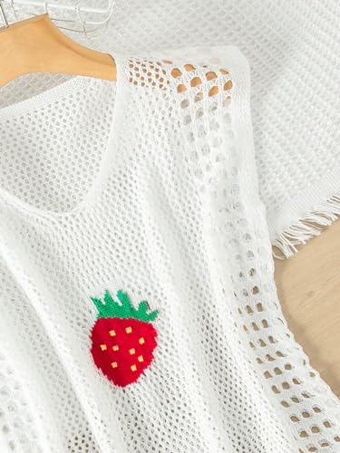 Milumia Girl's Crochet Swim Cover Up Strawberry Sleeveless Short Coverup Dress Beachwear3