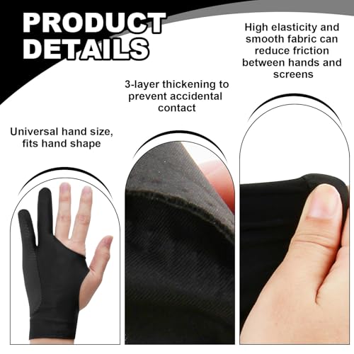 XINML Drawing Glove 2-Finger Artist Glove, 3-Layer Palm Rejection Digital Art Gloves for Tablet Drawing, Slim Fit Screen Gloves for Right & Left Hand, Breathable, 2Pcs Black M - Image 3