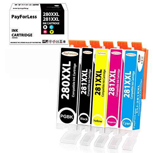 PayForLess Compatible Canon 280 281 Ink Cartridges PGI-280XXL CLI-281XXL Pixma TR8520 TS6120 TR7520 TS8120 TS9120 TS6220 TS6300 TS8220 TS6320 TS9521C TS8320 PGI 280 XXL CLI 281 XXL PGI-280 CLI-281 5PK