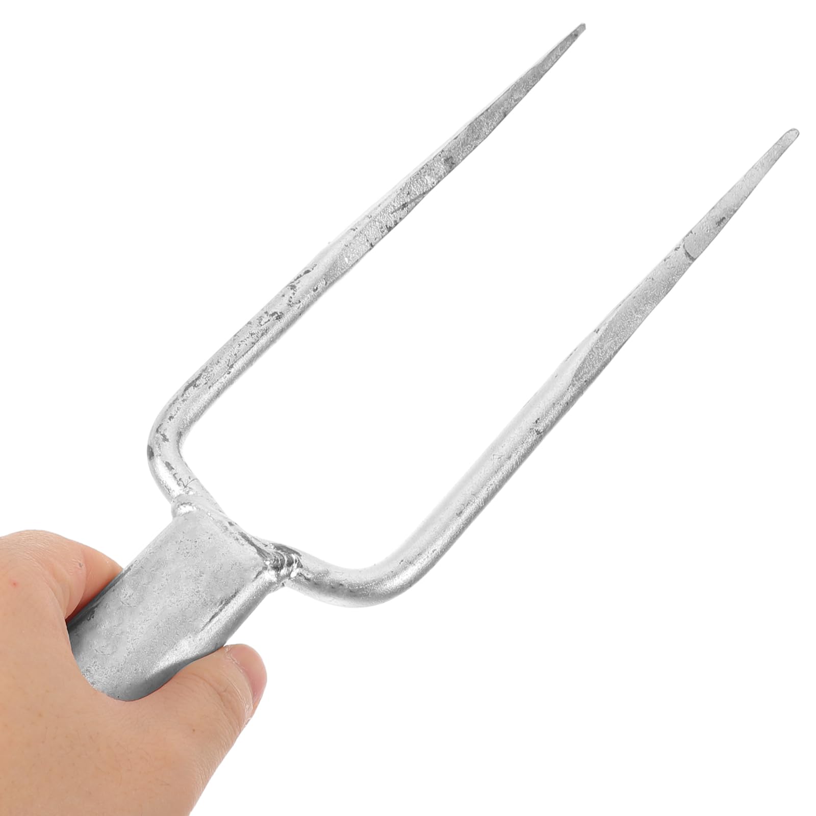 Fourche Robuste Design Ergonomique en Acier à Deux Dents Tête en Acier Solide pour Ameublir Sol et Ratisser pour Jardinage Extérieur