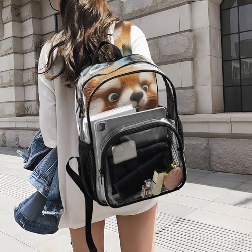Red Panda Funny Clear Backpack, PVC Transparent Bag with Large Capacity for Boys, Girls, Men, Women, See Through Bookbag for School Work College Travel4