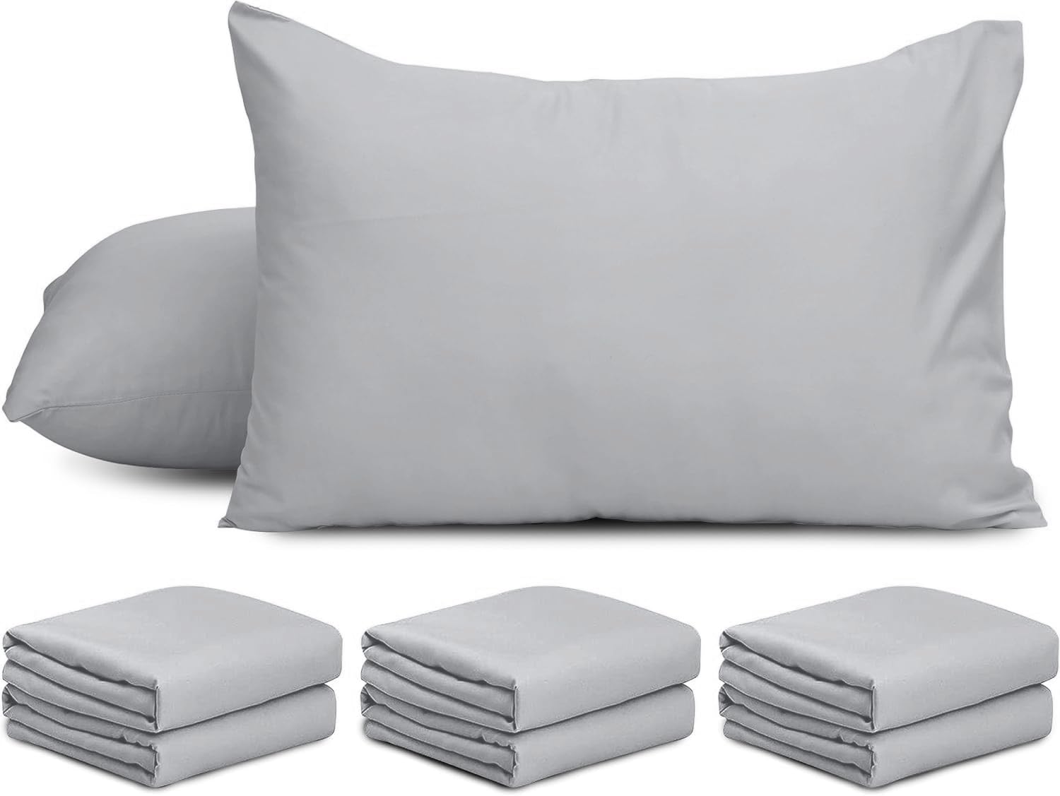 AMEHA 6 Pack Pillowcases Silver (Pillows Not Included) – Super Soft Brushed Microfiber Standard Size Pillow Cases | Hotel Quality Pillow Covers, (50 X 75 cm)