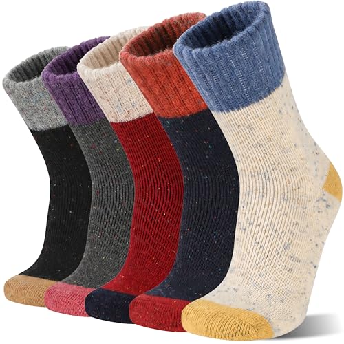 Image of Sandsuced 5 Pack Merino Wool Boot Hiking Socks for Women Warm Winter Thick Thermal Cozy Work Soft Ladies Socks