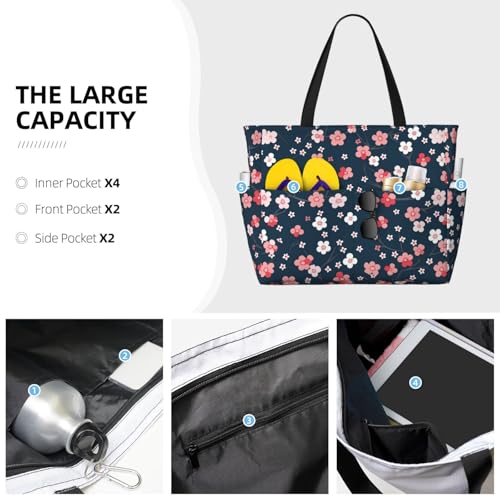 Large Beach Bags Water-resistant Sandproof - peach blossom1 Cute Beach Tote Bags for Women with Zipper3