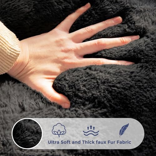 Image of MAXYOYO Bean Bag Chair for Adults, Floral Shaped Bean Bag Sofa, Ultra Soft Faux Fur Floor Sofa, Large Reading Chair for Living Room Bedroom, Black, Single