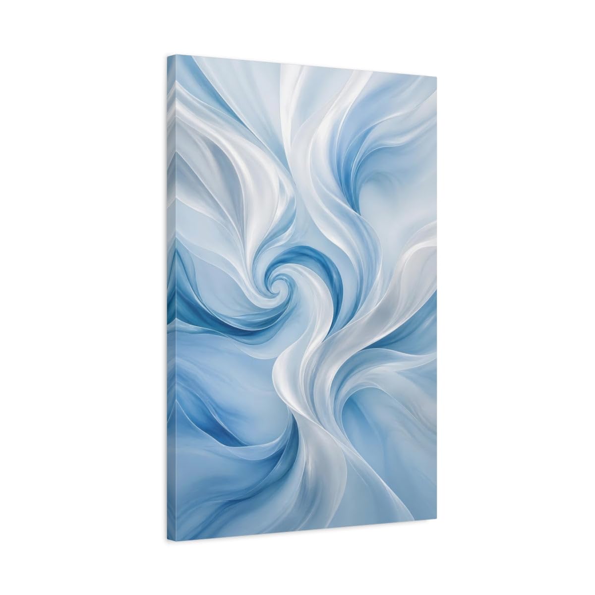 Pale Blue Silk Swirl Canvas Print – Living Room, Above Console Table, Soft And White 20×30 inch (50×75 cm) - Vertical / 1.25 inch (3 cm)