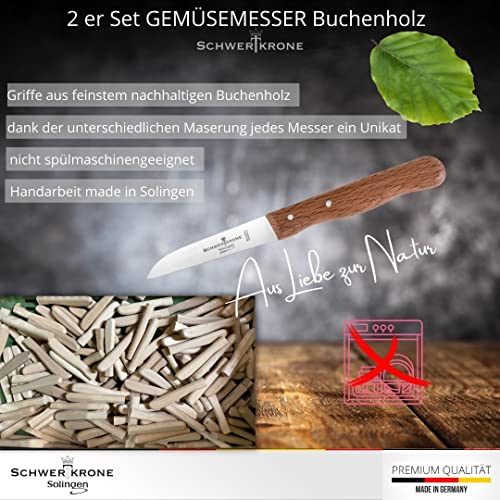 Foto von Schwertkrone® Schälmesser gerade Premium 2er Set [MADE IN SOLINGEN - GERMANY] - Gemüsemesser Obstmesser - Küchenmesser klein scharf - Schneidemesser Kartoffelschälmesser - Allzweckmesser (2x 7,5cm)