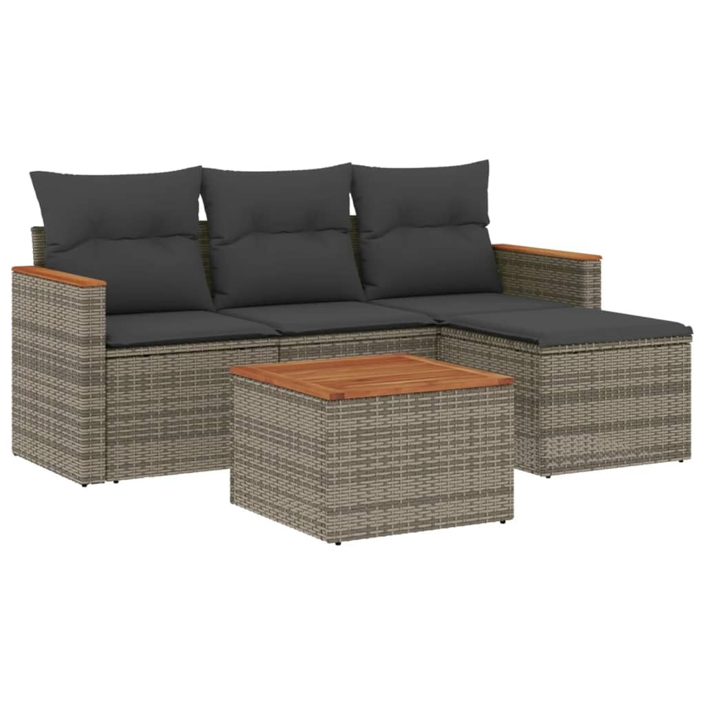 IKAYAA Sofa Exterior de Ratán, Muebles de Jardín con Función de Almacenamiento, Sofá Jardín, Conjunto Sofá Jardin Exterior de Ratán Muebles Jardín Exterior- 5 pzas Gris#105