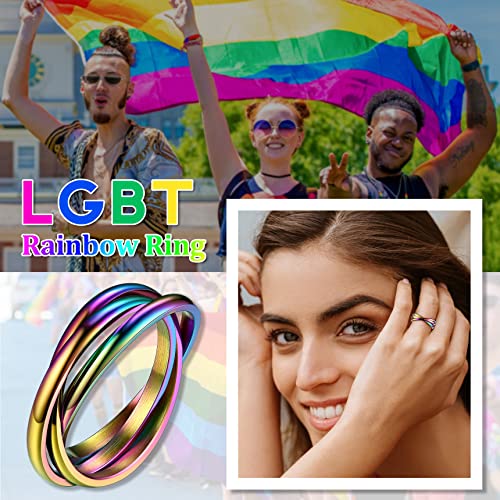 Bestyle BTR27024C-05 Rainbow Triple Interlocking Ring Promise Engagement Rings For Women, Minimalist Love Ring Jewelry Gifts On Anniversary/Engagement/Valentine'S Day thumb #2