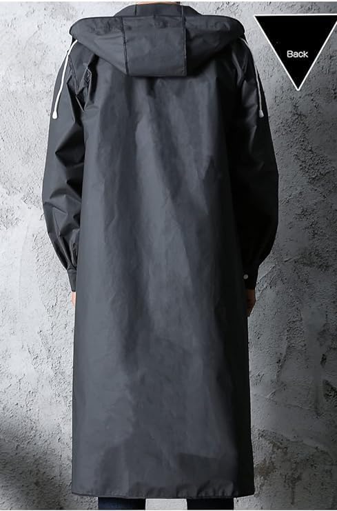 Men Black Waterproof Long Raincoat Rain Coat Hooded Trench Jacket Outdoor Hiking -yuyi - Image 5