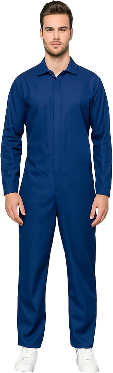 EraSpooky Men’s Blue Boiler Suit Costume Adult Long Sleeve Jumpsuit Coverall for Halloween Mechanic Outfit