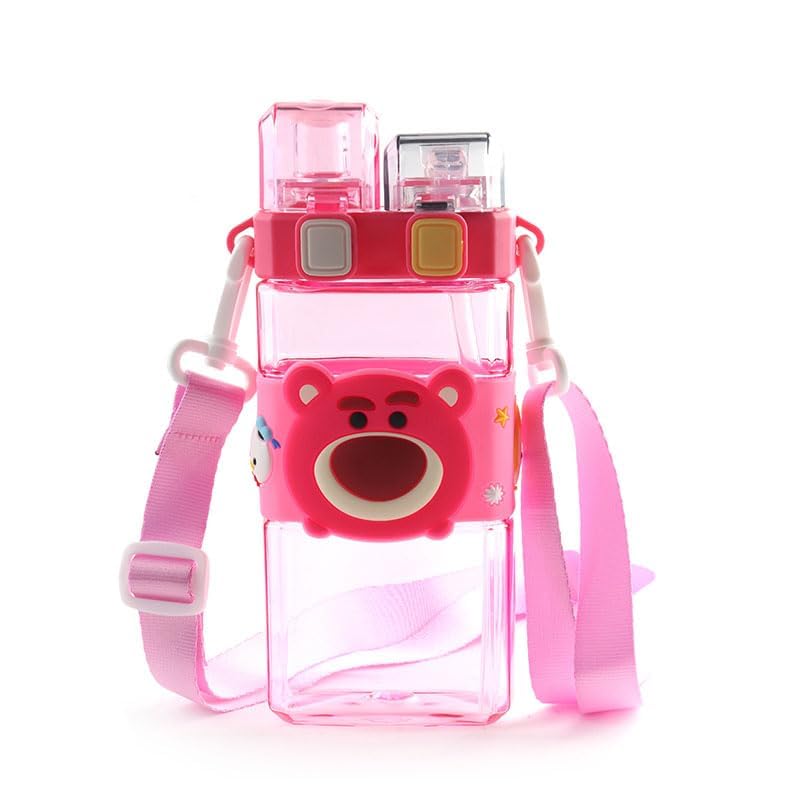 QUICKMOVE Kids Water Bottle with Strap, Children Water Bottle, BPA-Free Plastic, Leak-Proof, 500ml, Pink