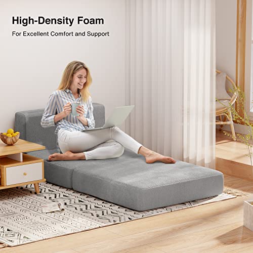Aiho Folding Sofa Bed, Memory Foam Floor Couch Futon Sofa, Sleeper Sofa Chair Bed Couch Bed, Modern Linen Fabric Removable Cover, For Living Room/Apartment/Dorm/Loft (Light Grey) #TOP7