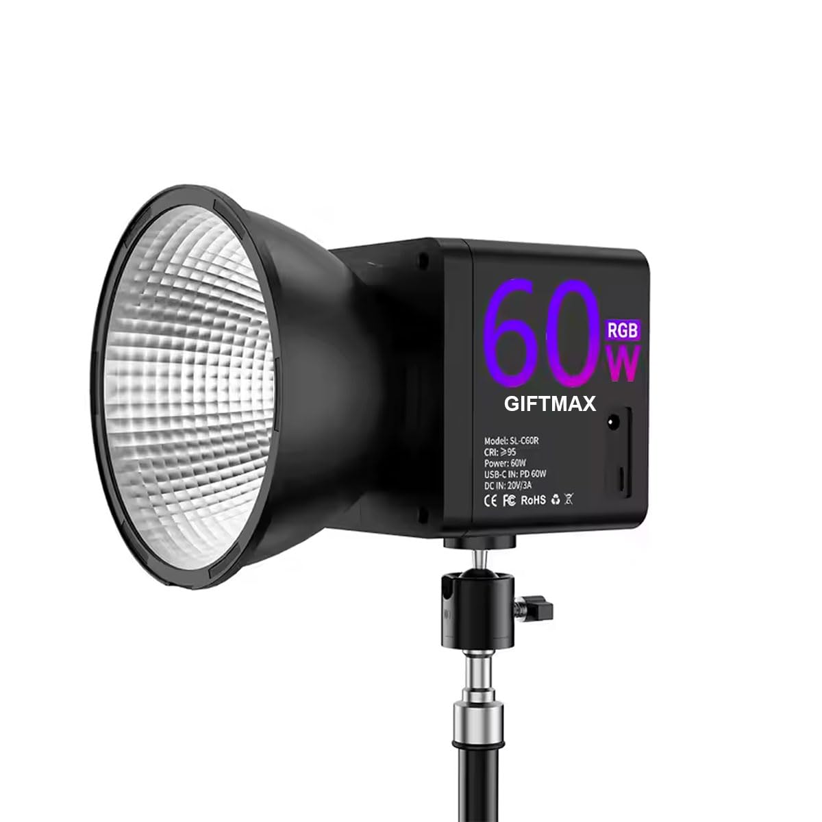 GIFTMAX 60W Portable LED Video Light with 3400mAh Build-in Battery, COB Continuous Output Lighting Handheld Spotlight 2500K-6500K for Photos Studio Video Outdoor Shooting (60W RGB)-image-29