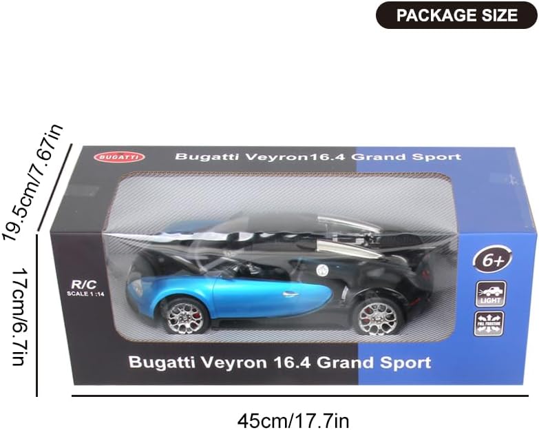 Miniatura 8 de Vinie Auto a control remoto para niños, autos RC Bugatti Veyron, escala 114, juguetes para niños con licencia oficial, auto de deriva con luces LED