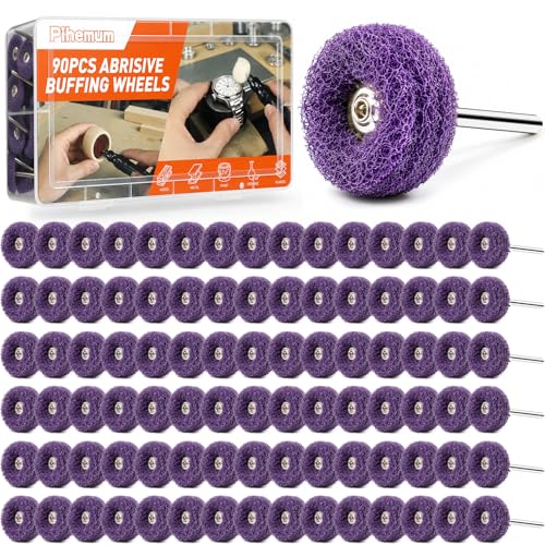 Image of 90-Piece Abrasive Buffing & Polishing Wheel Set - 1 /8 inch Shank, 1 inch (25mm) 80-800 Grit, 15 Wool Felt Buffing Wheels, Rotary Tool Polishing Kit for Metal, Jewelry, Wood, Glass